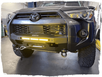 A custom light bar on the front of truck, installed at Outlander Motorsports in Martinez, CA
